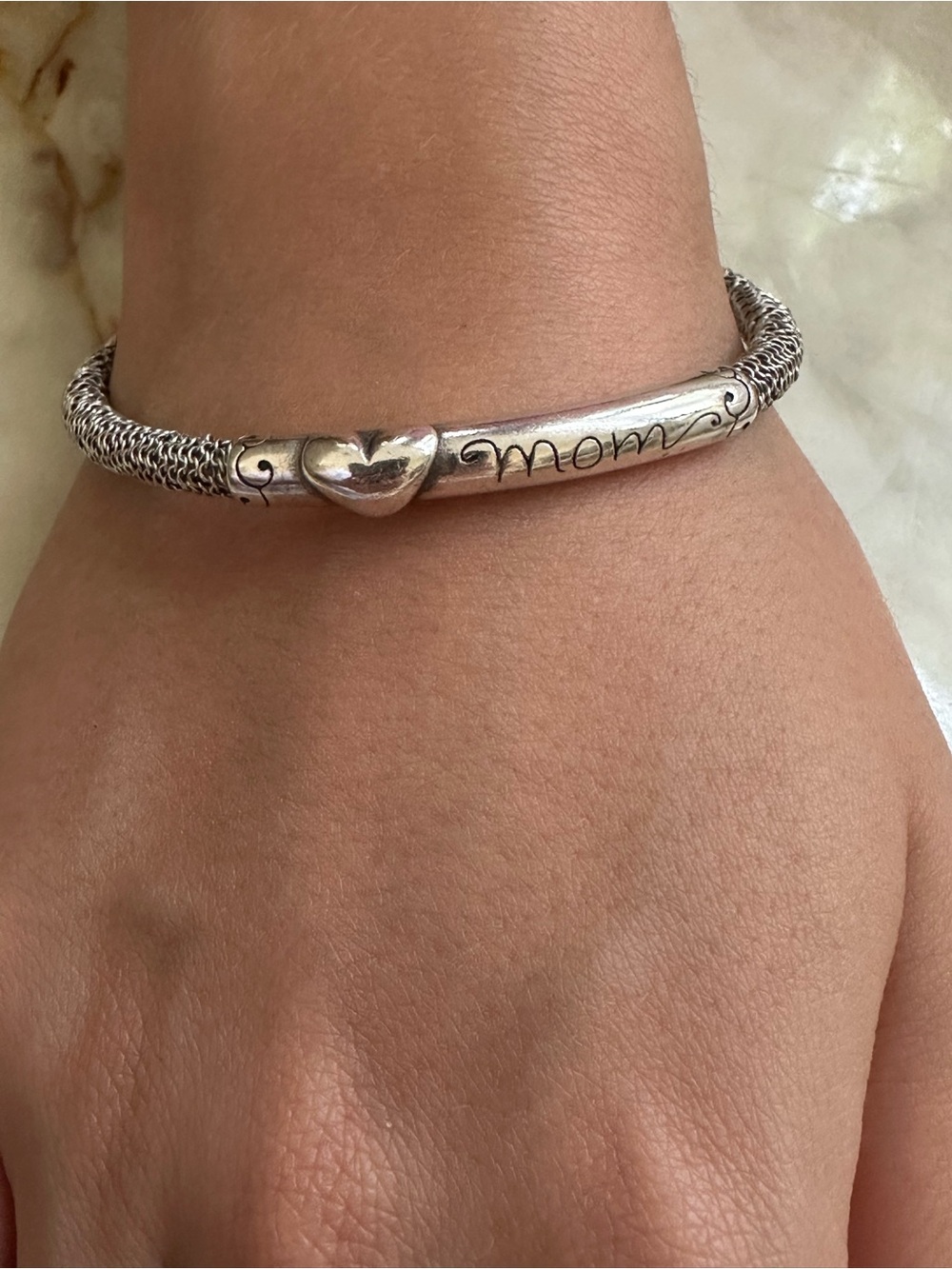 Brighton Silver 'Mom' Engraved Heart Bracelet